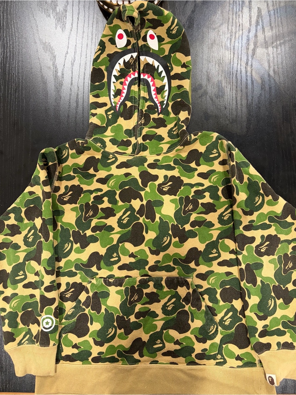Bape Kids Green Camo Shark Hoodie